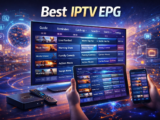 best iptv epg interface showing electronic program guide on smart tv tablet and mobile