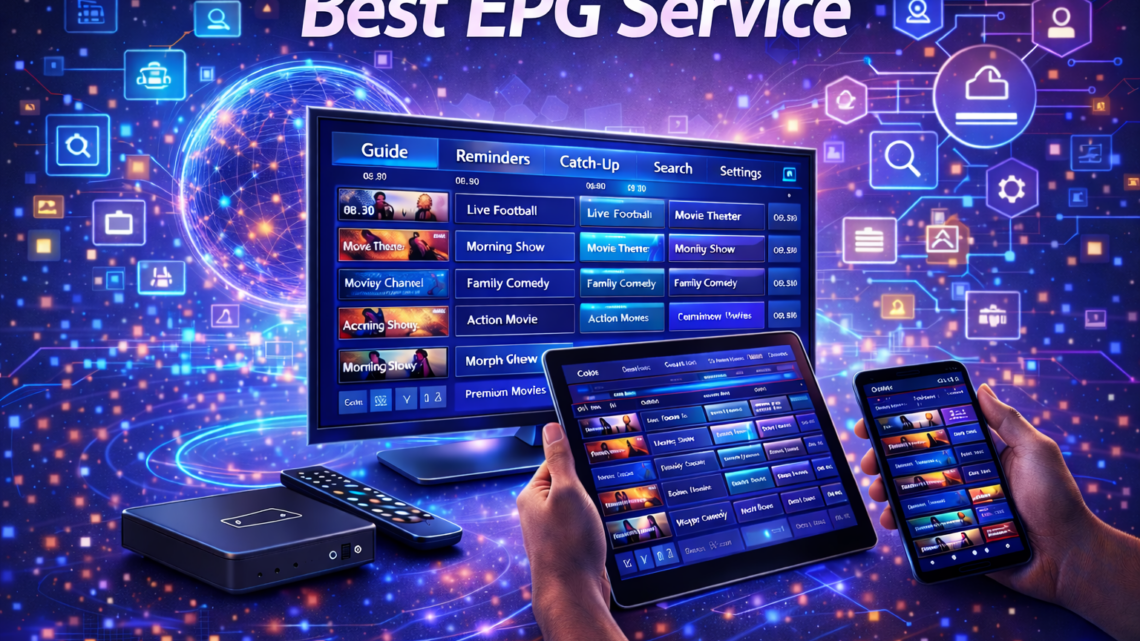 best epg service electronic program guide displayed on smart tv tablet and smartphone