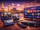 best vision IPTV streaming platform displayed on smart TV, laptop, tablet, and smartphone with live TV, movies, and series across Europe