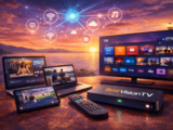 bestvisiontv IPTV streaming service displayed on smart TV, laptop, tablet, and smartphone with live TV, movies, and series across Europe